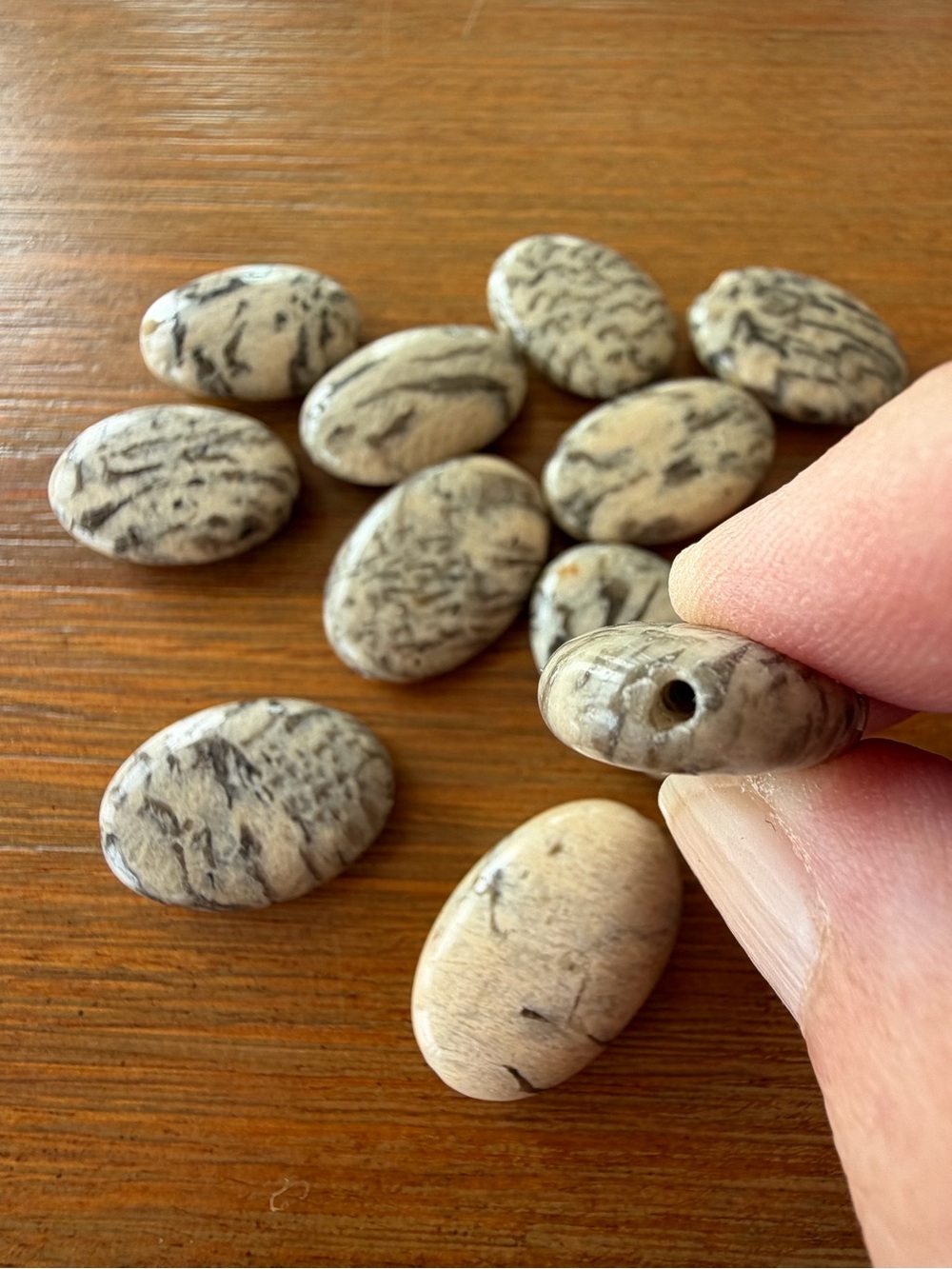 12 Cream & Brown African Tourmaline Fossil Gemstone Beads for Jewelry Making